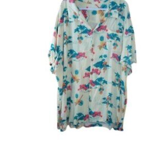 Vintage KS Island Mens Casual Button Down Shirt Yellow Hawaiian Print BT 5X